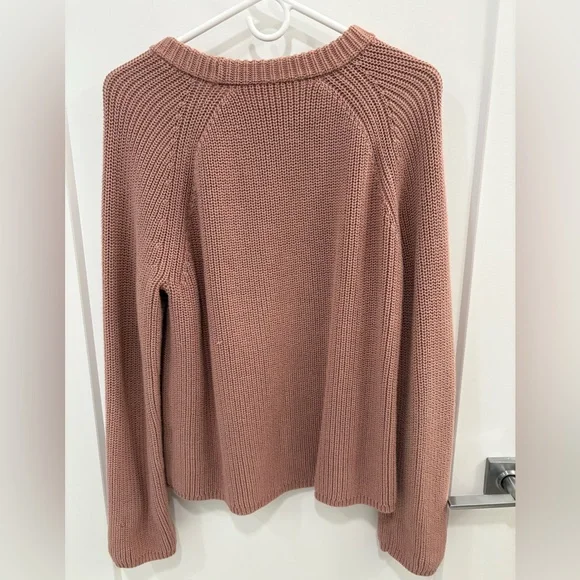 Jenni Kayne Dusty Rose Fisherman Knit Cotton Crew Neck Sweater Tag Size Large - Picture 9 of 14